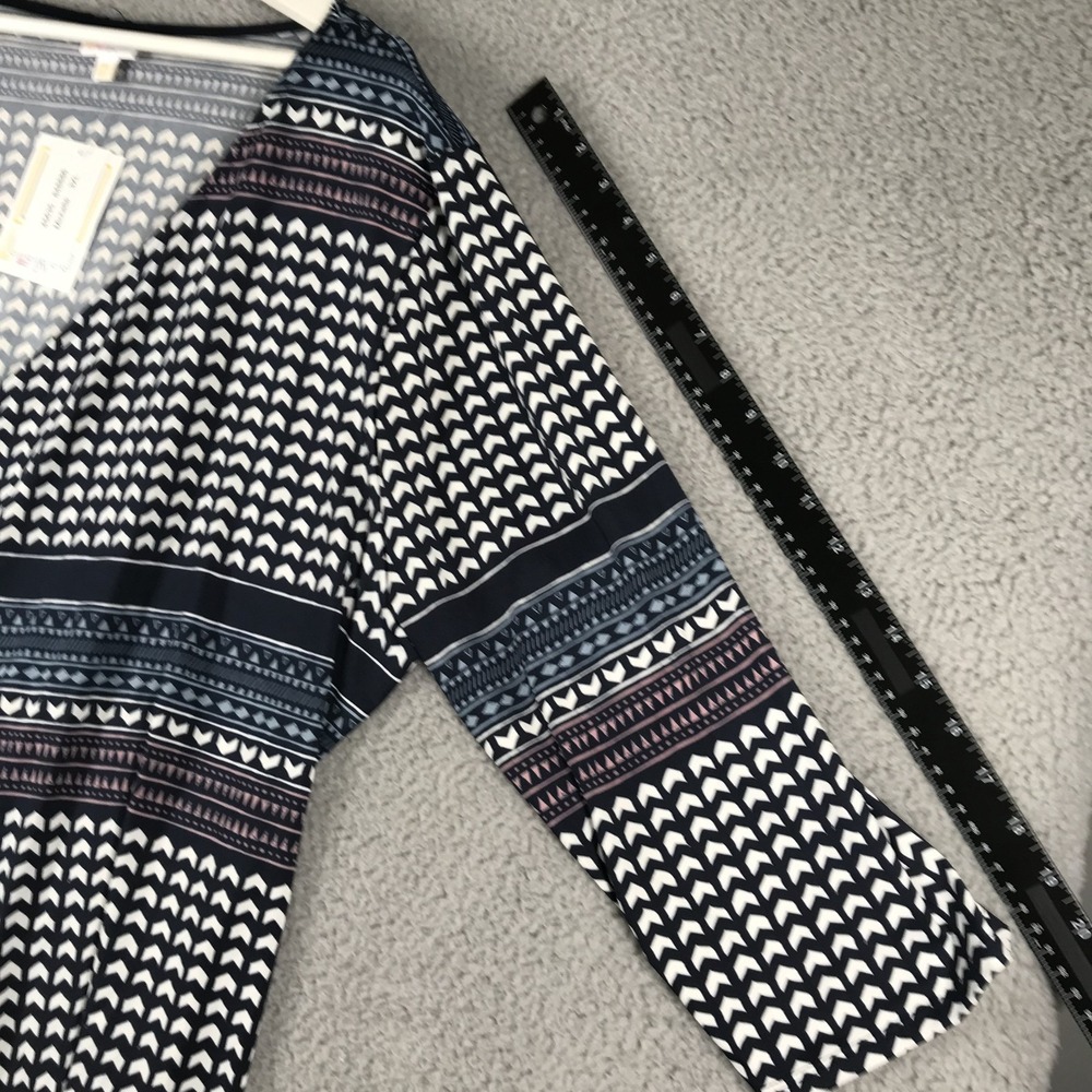 LULAROE Dress Size 3XL Michelle‎ Wrap Style Blue Geometric 3/4 Sleeve NEW - Picture 15 of 16